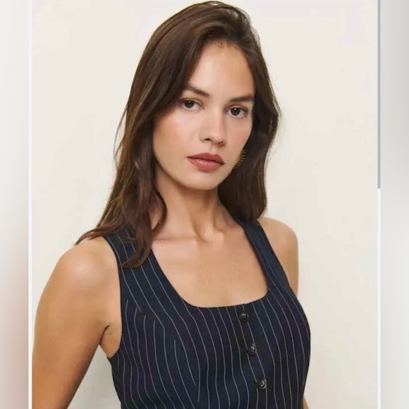 Reformation Top Delanie Midnight Stripe Size 6 Brand New NWT $168 - Picture 2 of 10
